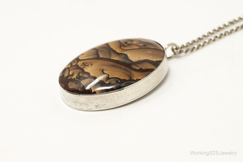 Vintage Unsigned Native American Large Picture Jasper Sterling Silver Necklace | Jewelry > Necklaces > Pendants | Wiccan Center