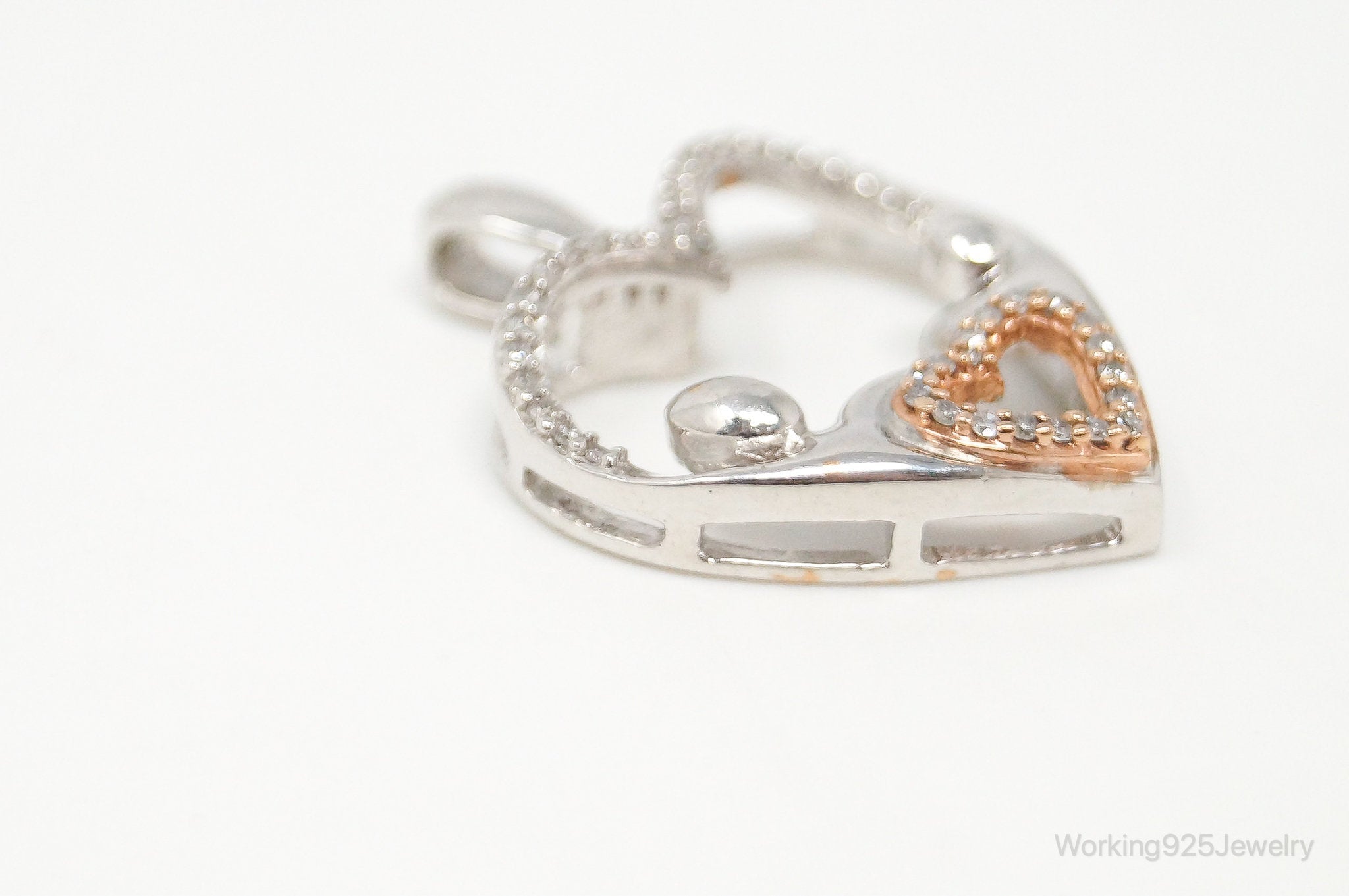 Cubic Zirconia Rose Gold Vermeil Sterling Silver Heart Necklace Pendant | Jewelry > Necklaces > Pendants | Wiccan Center
