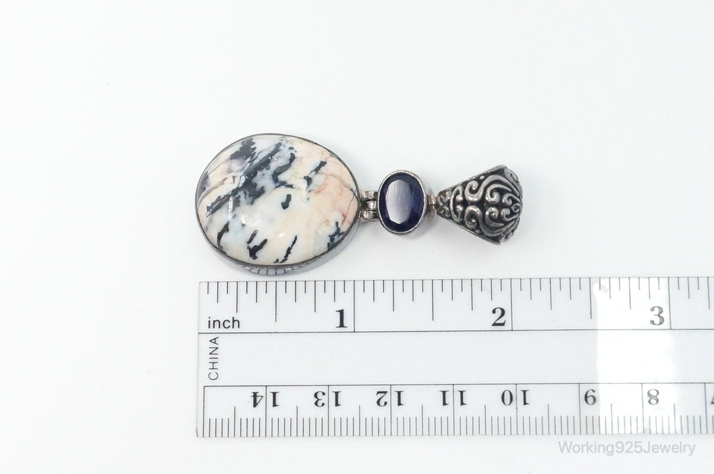 Vintage Large Zebra Jasper Amethyst Sterling Silver Necklace Pendant | Jewelry > Necklaces > Pendants | Wiccan Center