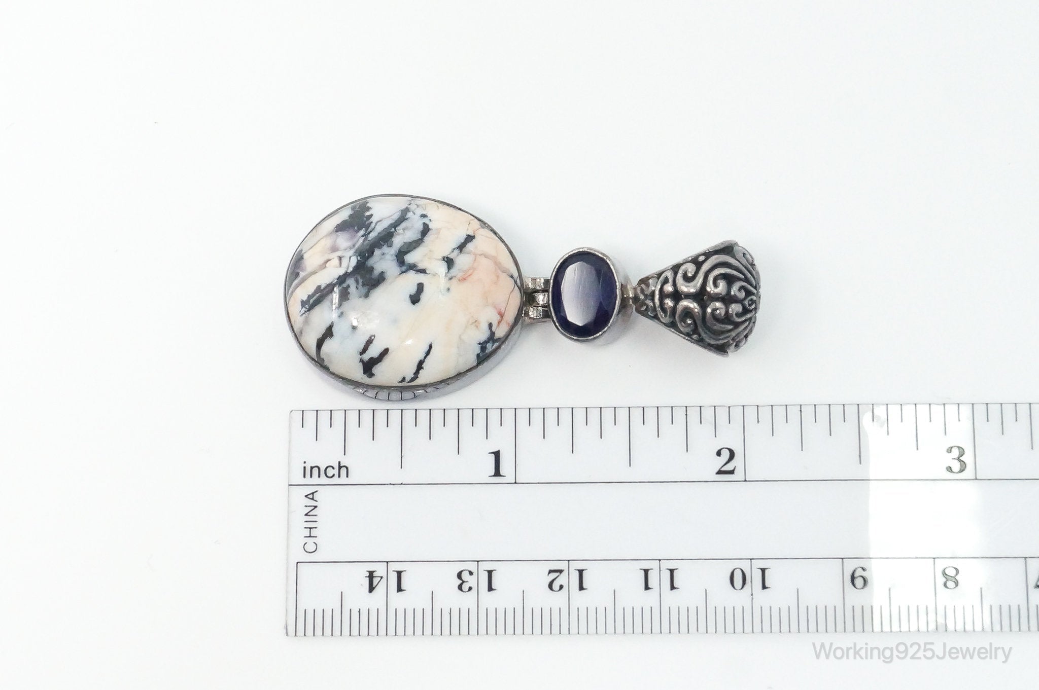 Vintage Large Zebra Jasper Amethyst Sterling Silver Necklace Pendant | Jewelry > Necklaces > Pendants | Wiccan Center