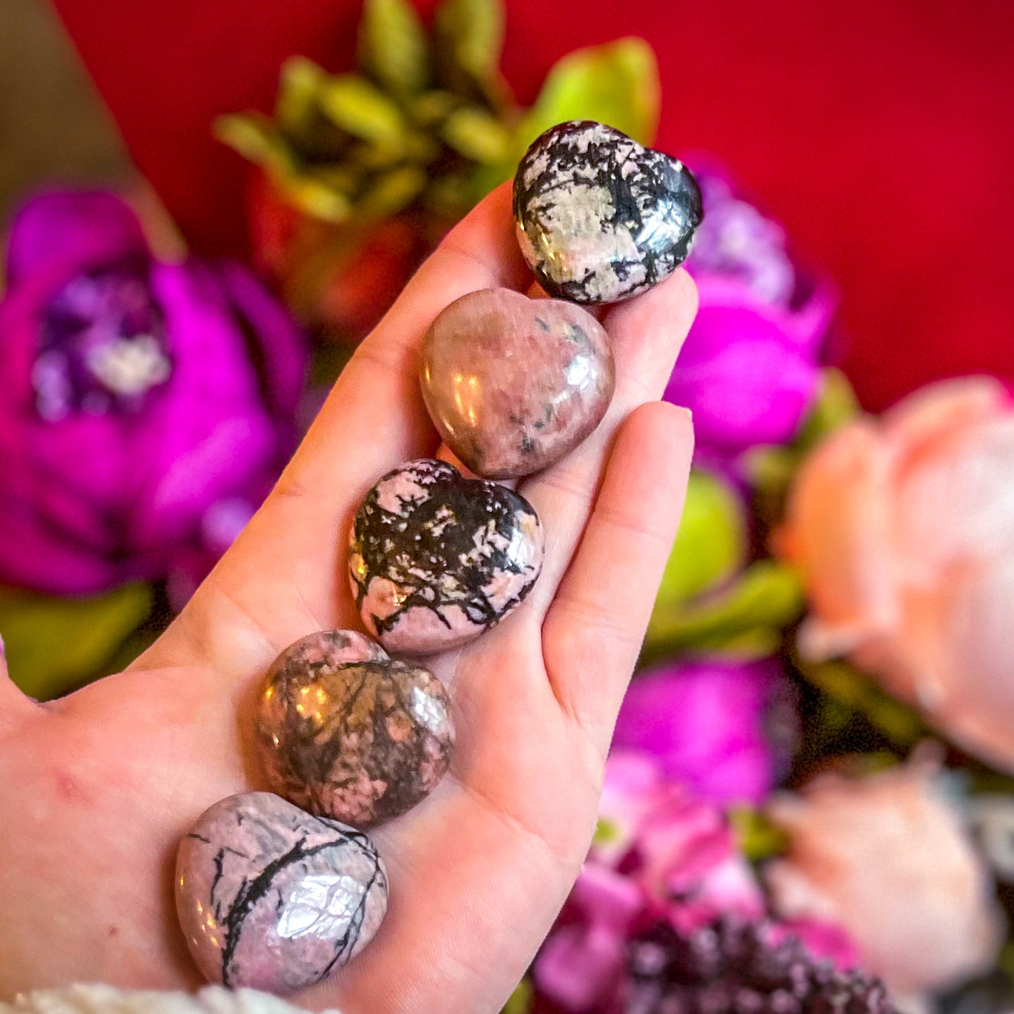 3cm Rhodonite Crystal Hearts for Valentines Day Gifts