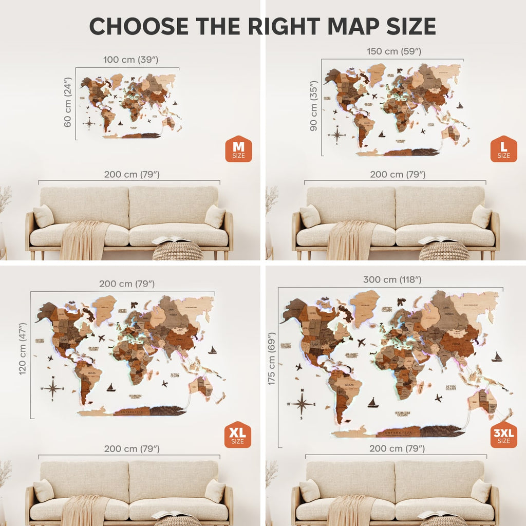 3D LED Wooden World Map 2.0 (with acrylic background)