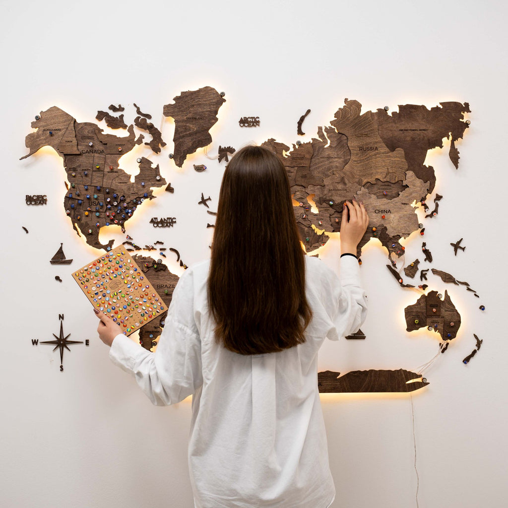 3D LED Wooden World Map 3.0 Dark Walnut