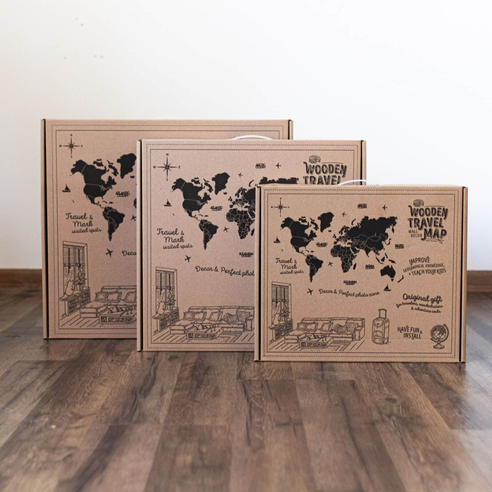 3D Wooden World Map Cappuccino (for US only)