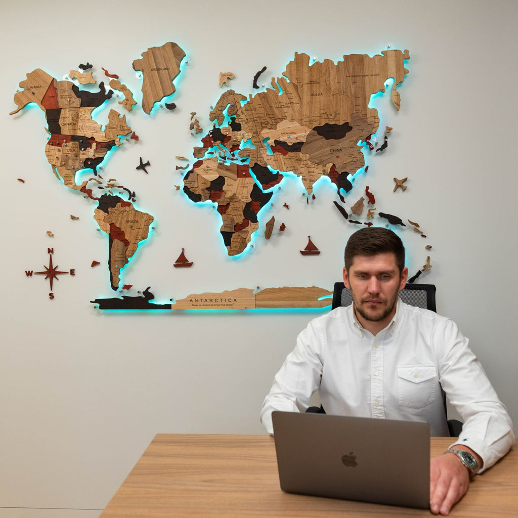 3D Solid Wooden World Map
