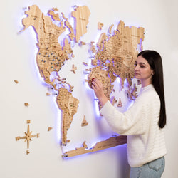 3D Solid Wooden World Map - Ash | 3D SOLID World Map | Wiccan Center