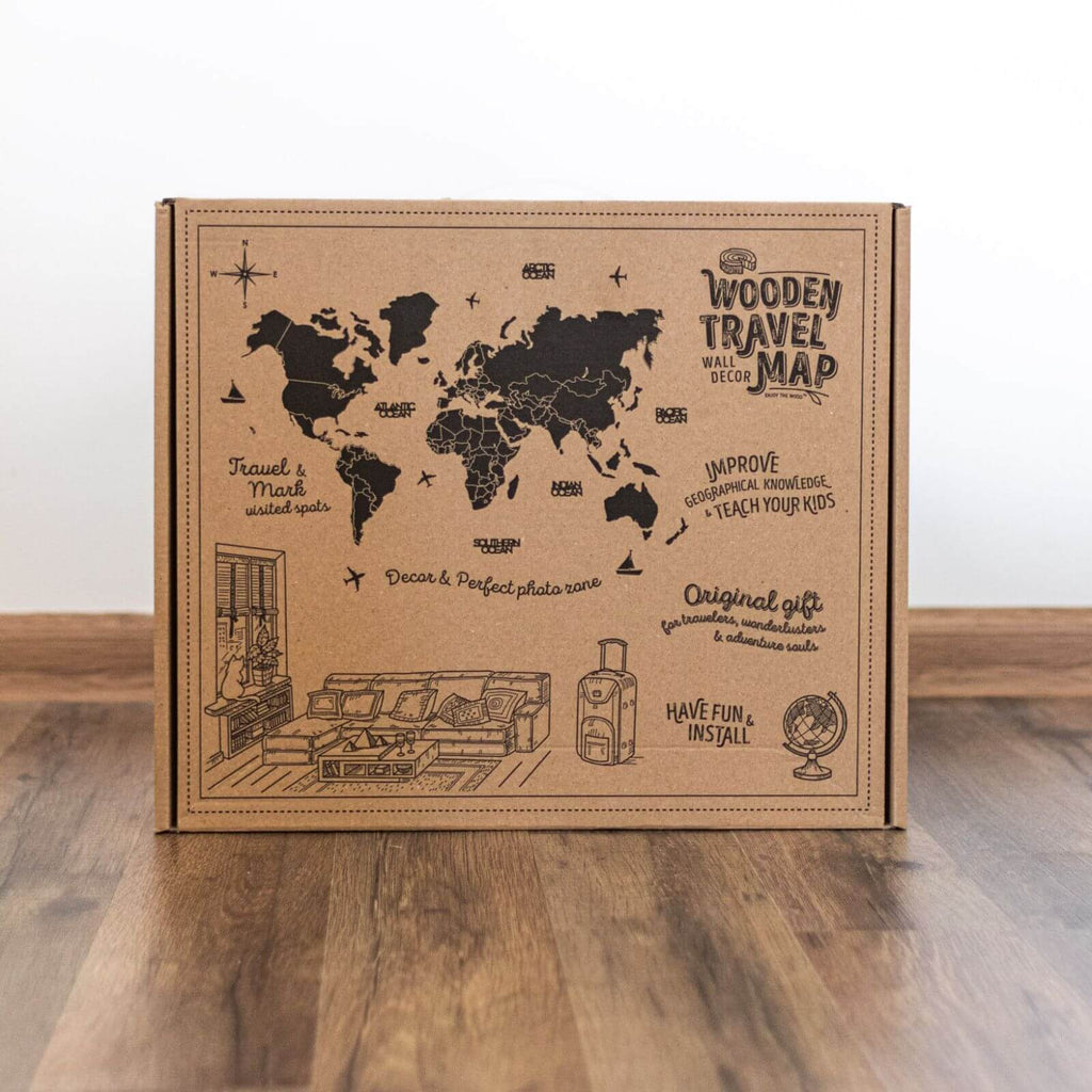 3D Solid Wooden World Map