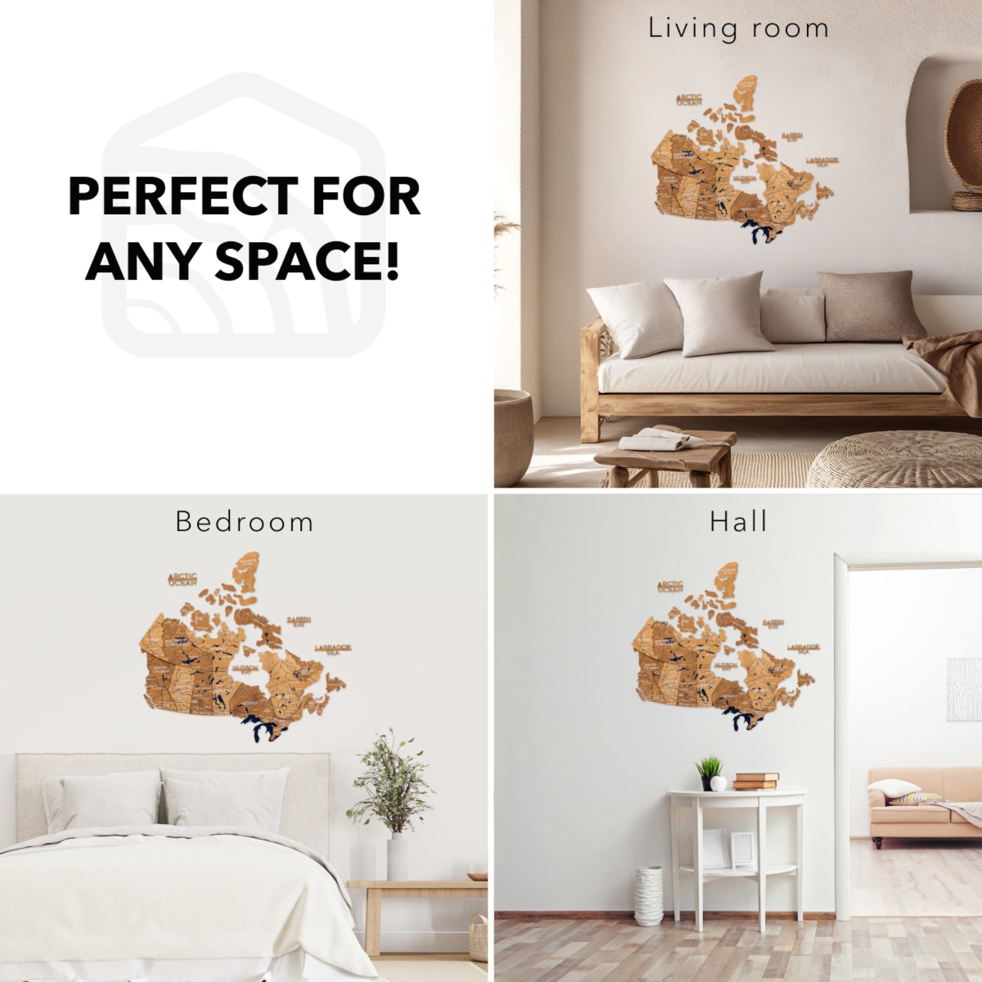 3D Wooden Map of Canada – Oak