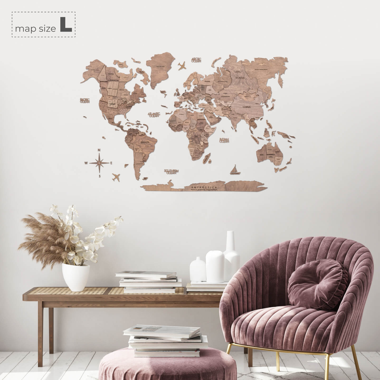 3D Wooden World Map Terra (for US only)
