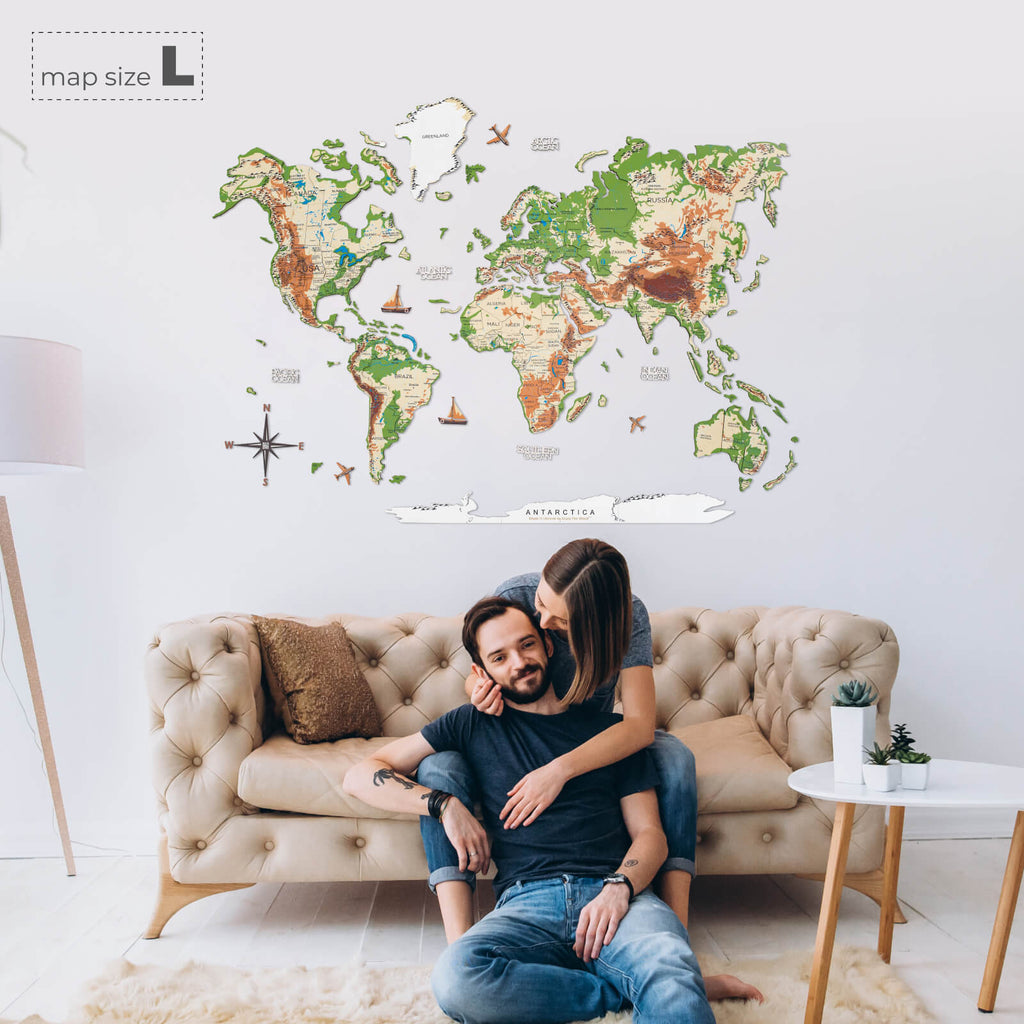 3D Wooden World Map Physical