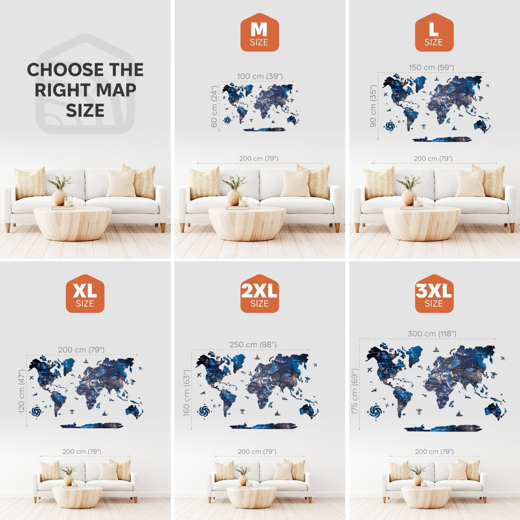 3D Luminous Colored Wooden World Map Space
