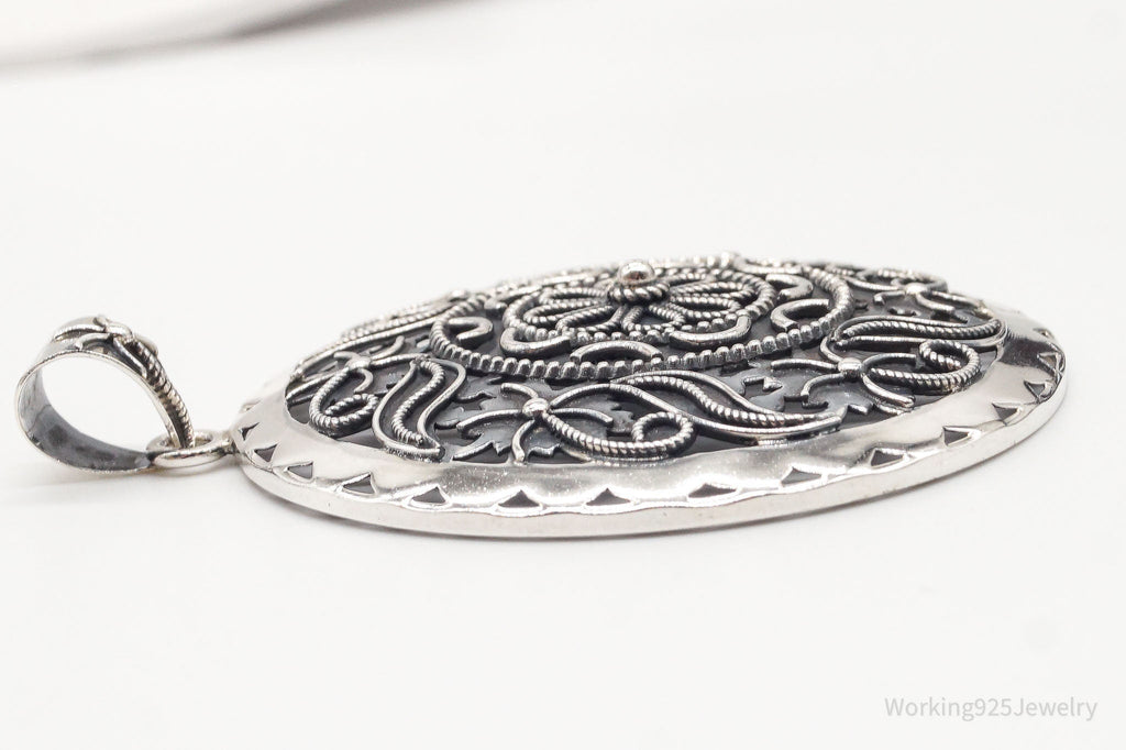 Large India Designer Doug Paulus Ornate Flower Sterling Silver Pendant | Jewelry > Necklaces > Pendants | Wiccan Center