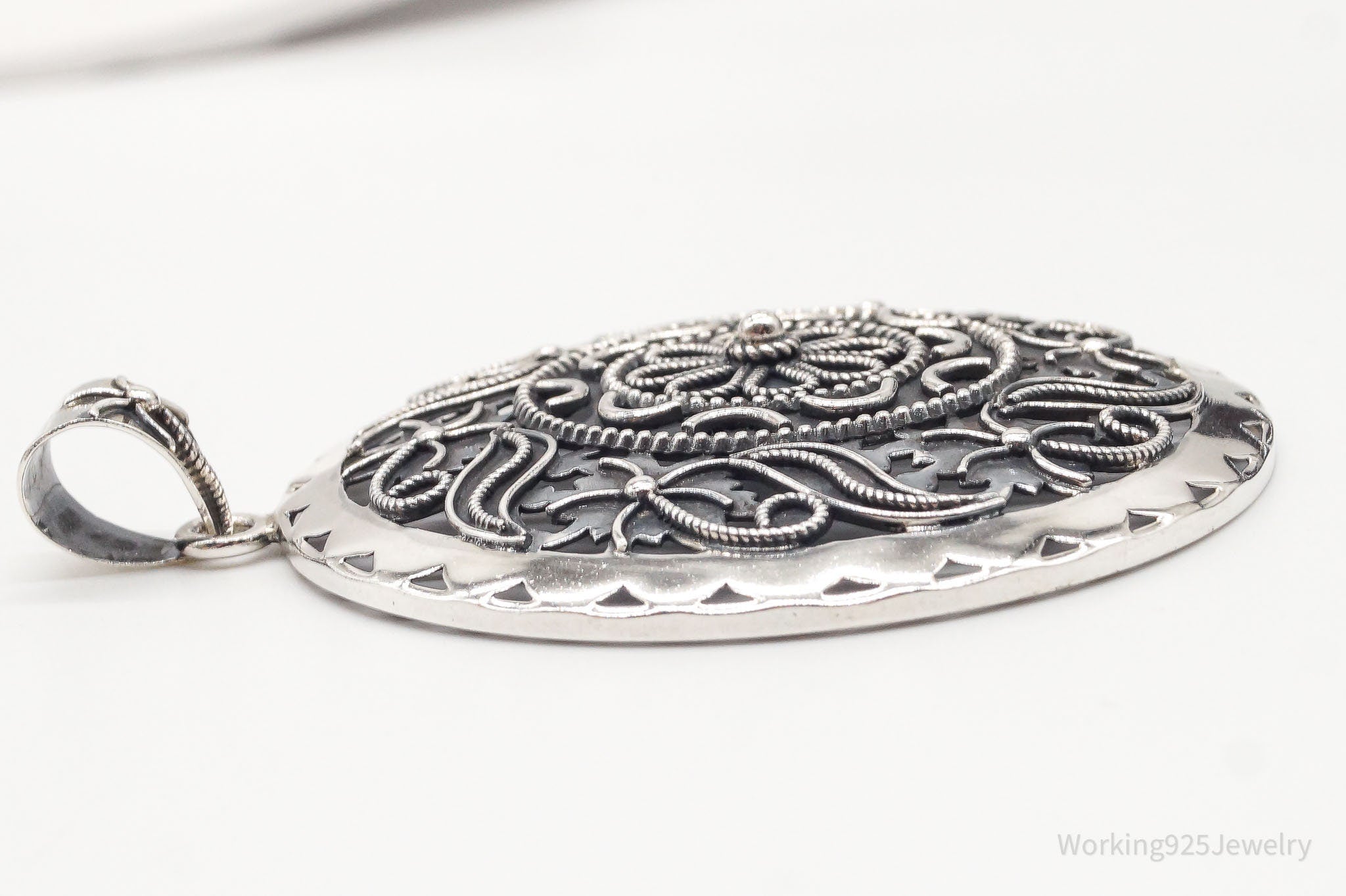 Large India Designer Doug Paulus Ornate Flower Sterling Silver Pendant | Jewelry > Necklaces > Pendants | Wiccan Center