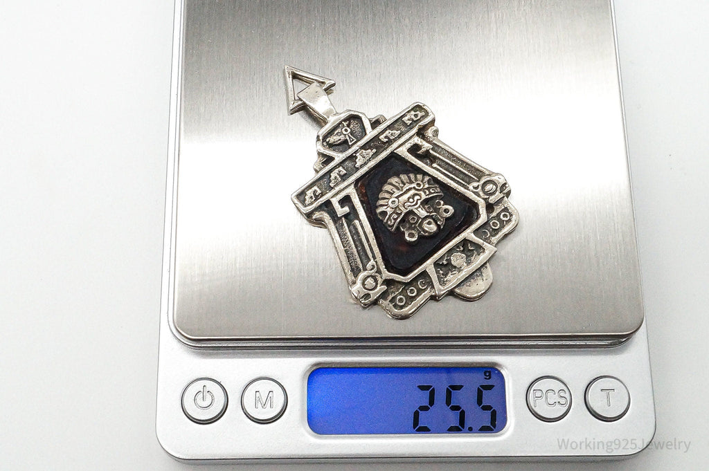 RARE Large Mexico Designer Aduna Aztec Leather Sterling Silver Pendant | Jewelry > Necklaces > Pendants | Wiccan Center