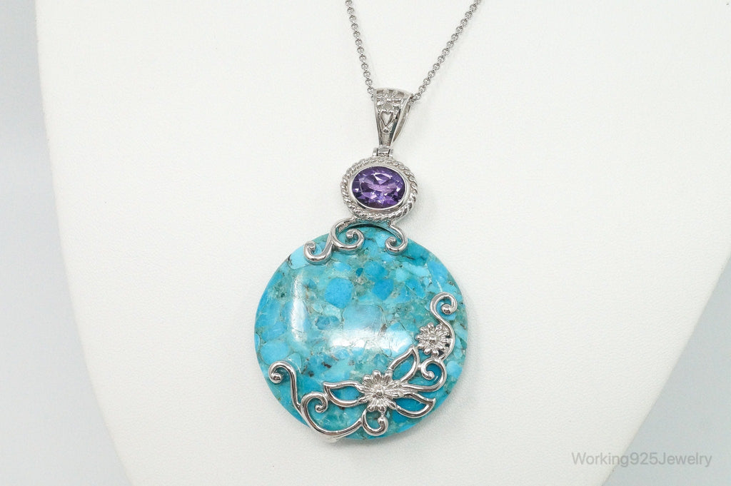 Designer Large Blue Mojave Turquoise Amethyst Sterling Silver Necklace | Jewelry > Necklaces > Pendants | Wiccan Center
