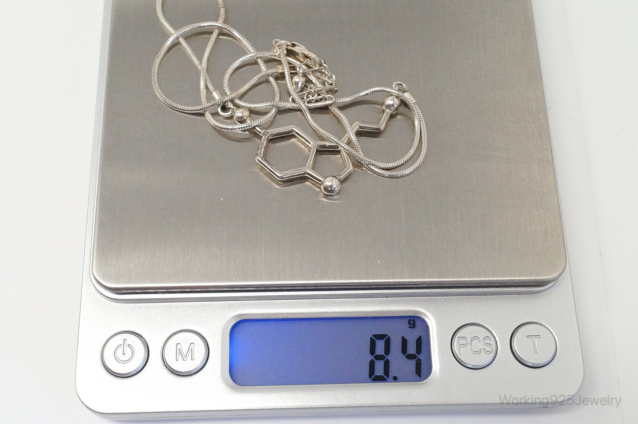 Serotonin Molecule Sterling Silver Necklace | Jewelry > Necklaces > Pendants | Wiccan Center
