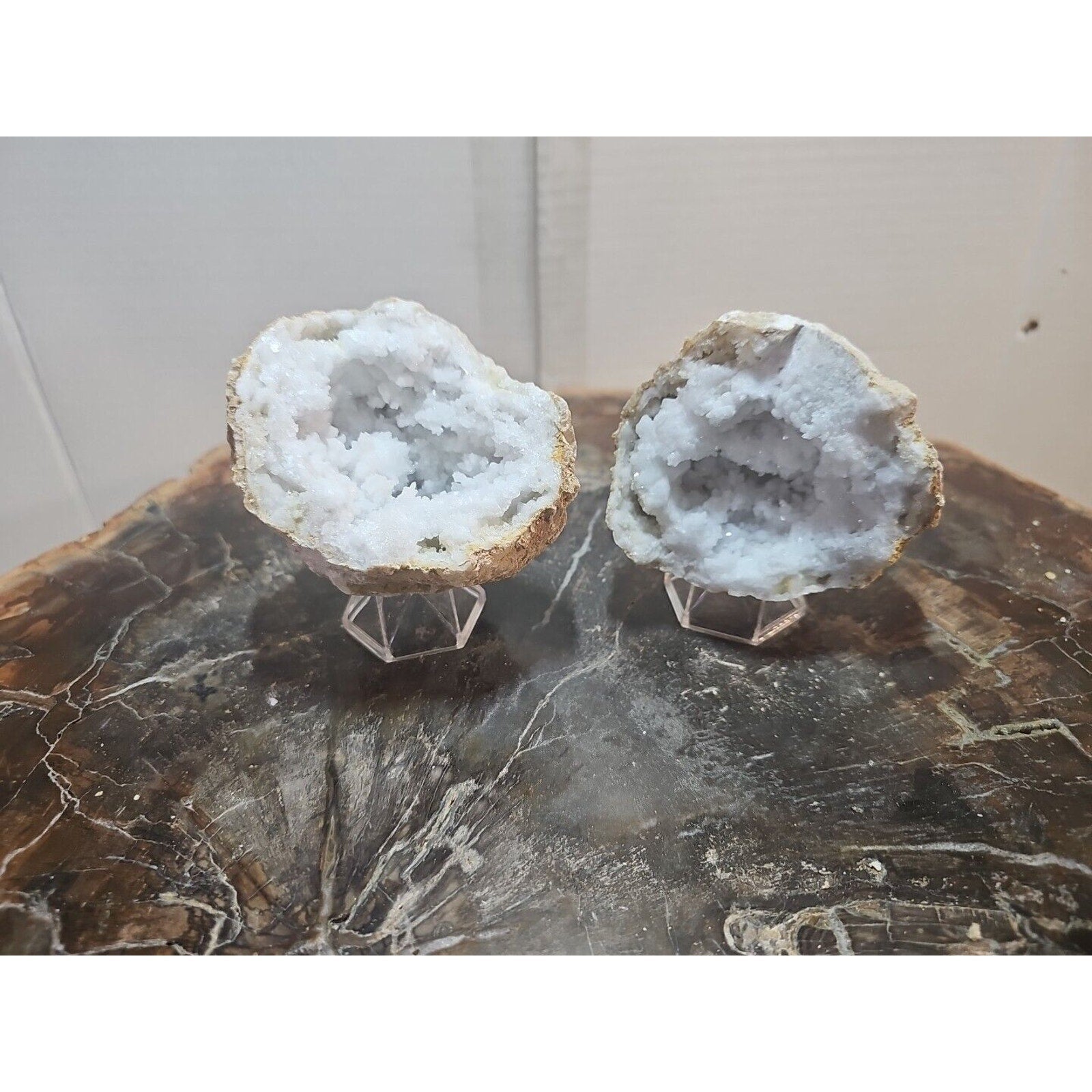 Moroccan Quartz Geode Pair with Display Stands — 1.18 lbs | CrystalCloud Company | Geodes & Clusters | Wiccan Center