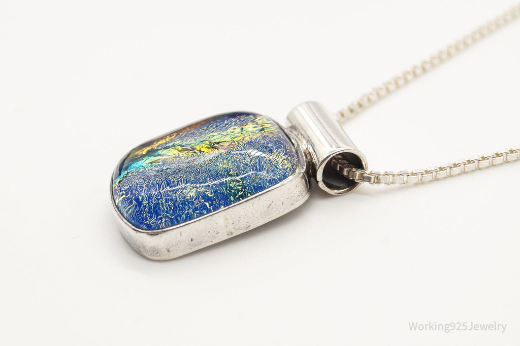 Vintage Large Dichroic Glass Sterling Silver Necklace | Jewelry > Necklaces > Pendants | Wiccan Center