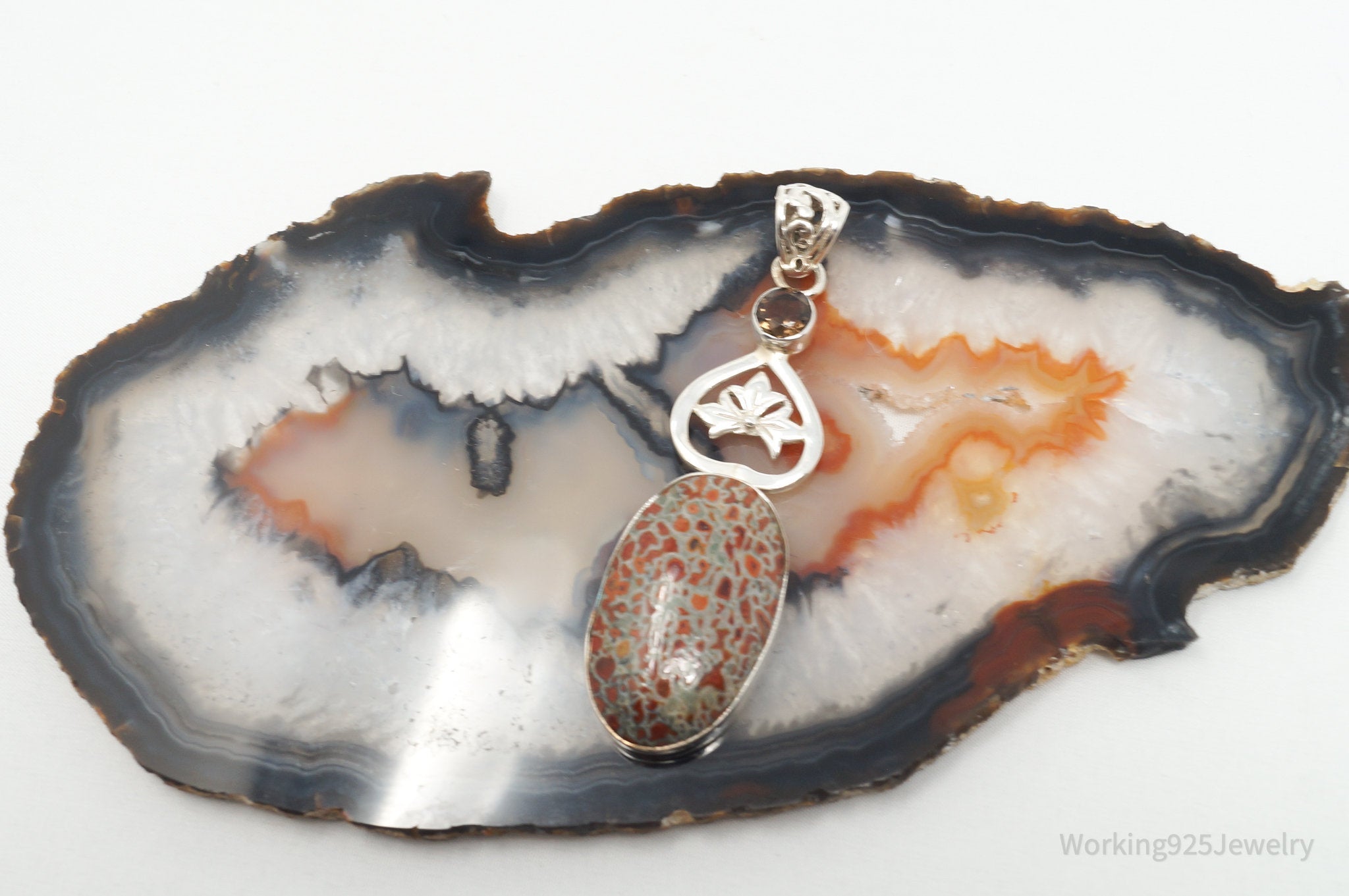 Vintage Large Jasper Smoky Topaz Sterling Silver Necklace Pendant | Jewelry > Necklaces > Pendants | Wiccan Center