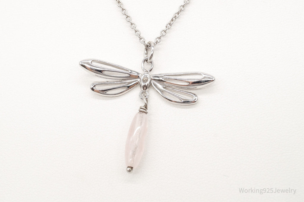Rose Quartz Dragonfly Sterling Silver Necklace | Jewelry > Necklaces > Pendants | Wiccan Center