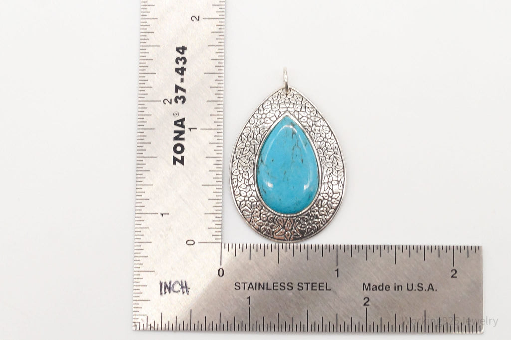 Vintage Large Turquoise Floral Etched Sterling Silver Necklace Pendant | Jewelry > Necklaces > Pendants | Wiccan Center