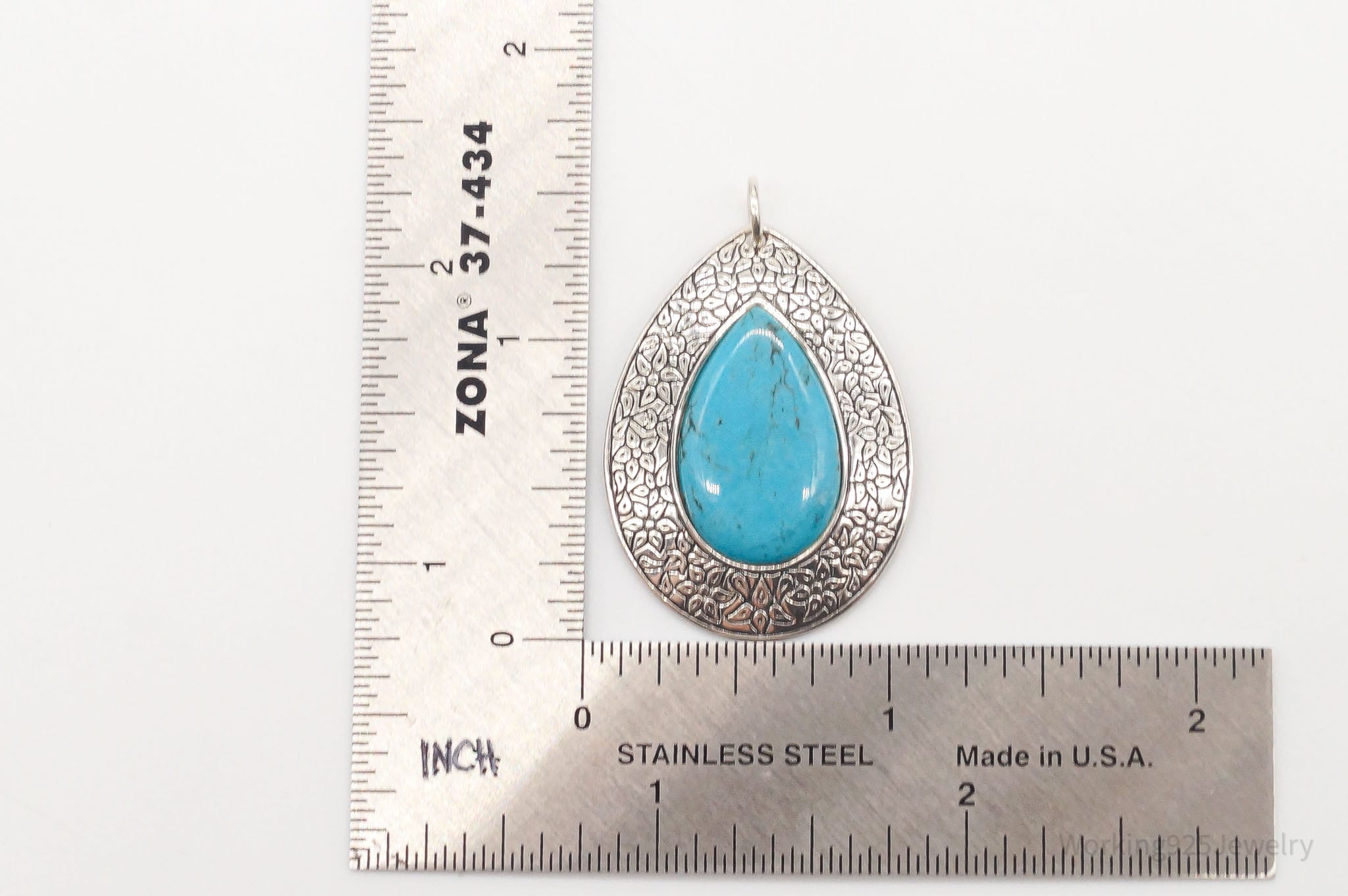 Vintage Large Turquoise Floral Etched Sterling Silver Necklace Pendant | Jewelry > Necklaces > Pendants | Wiccan Center