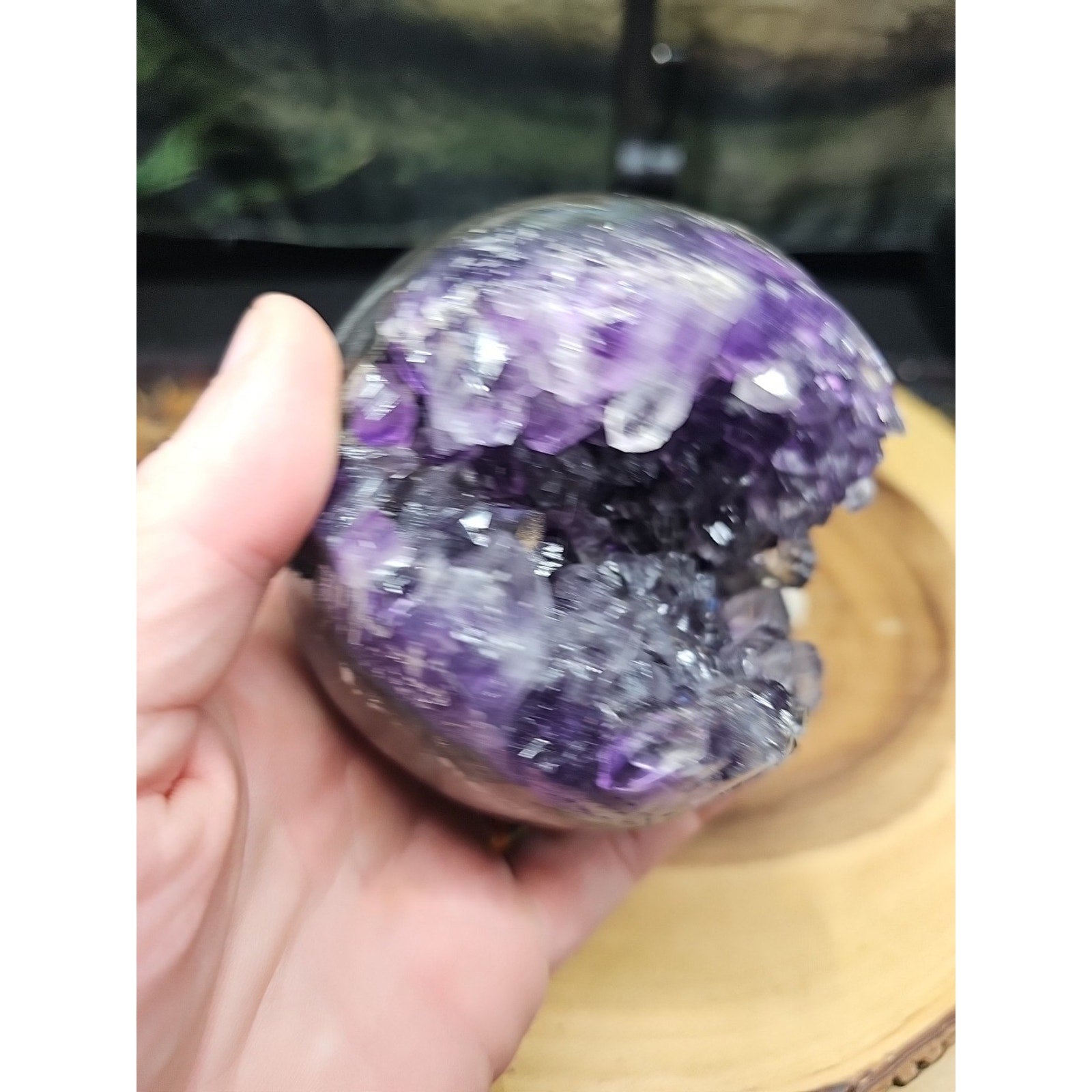1.92LB Natural Purple Crystal Cave Quartz Open Crystal Ball Spiritual Healing | Geodes & Clusters | Wiccan Center