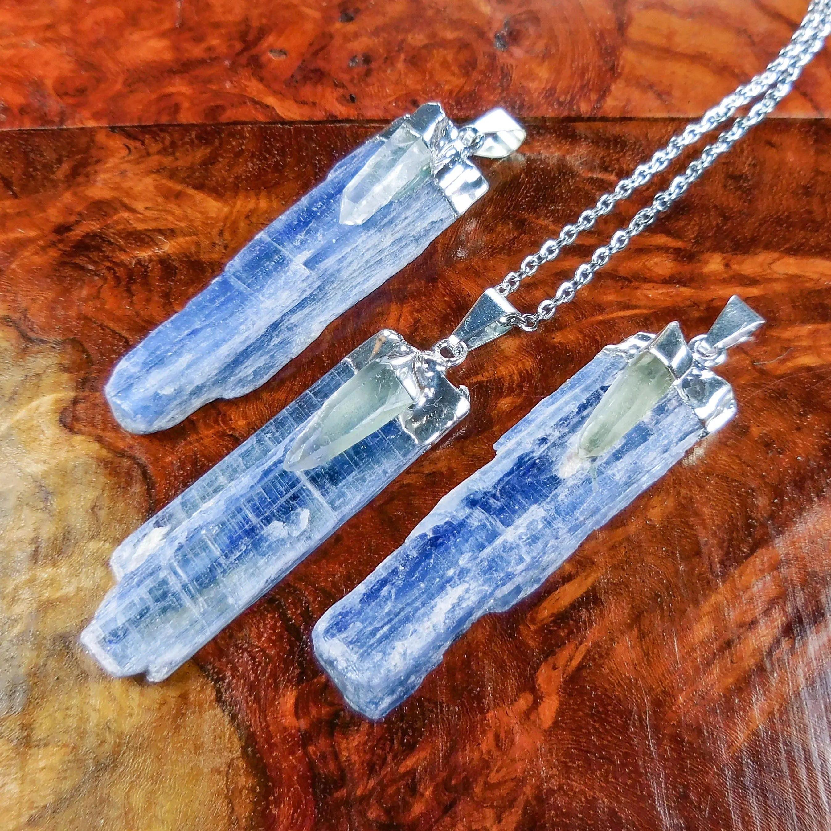 Kyanite and Quartz Crystal Pendant (Silver Plated) Blue Gemstone Jewelry Necklace Supply | Craft Supplies & Tools > Beads, Gems & Cabochons > Charms & Pendants > Pendants | Wiccan Center
