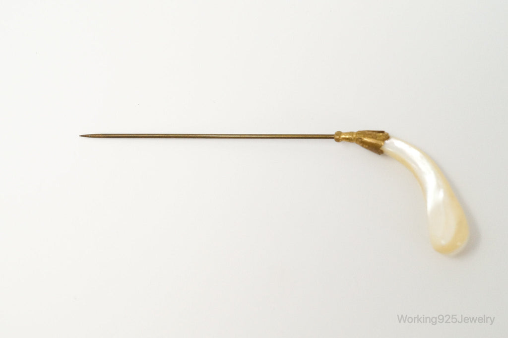 Long Antique Mother Of Pearl Brass Brooch Pin | Jewelry > Brooches, Pins & Clips | Wiccan Center