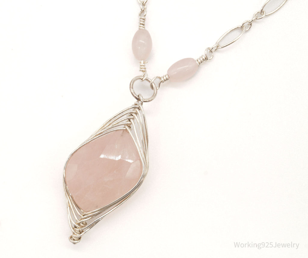 Vintage Large Rose Quartz Filigree Silver Necklace | Jewelry > Necklaces > Pendants | Wiccan Center