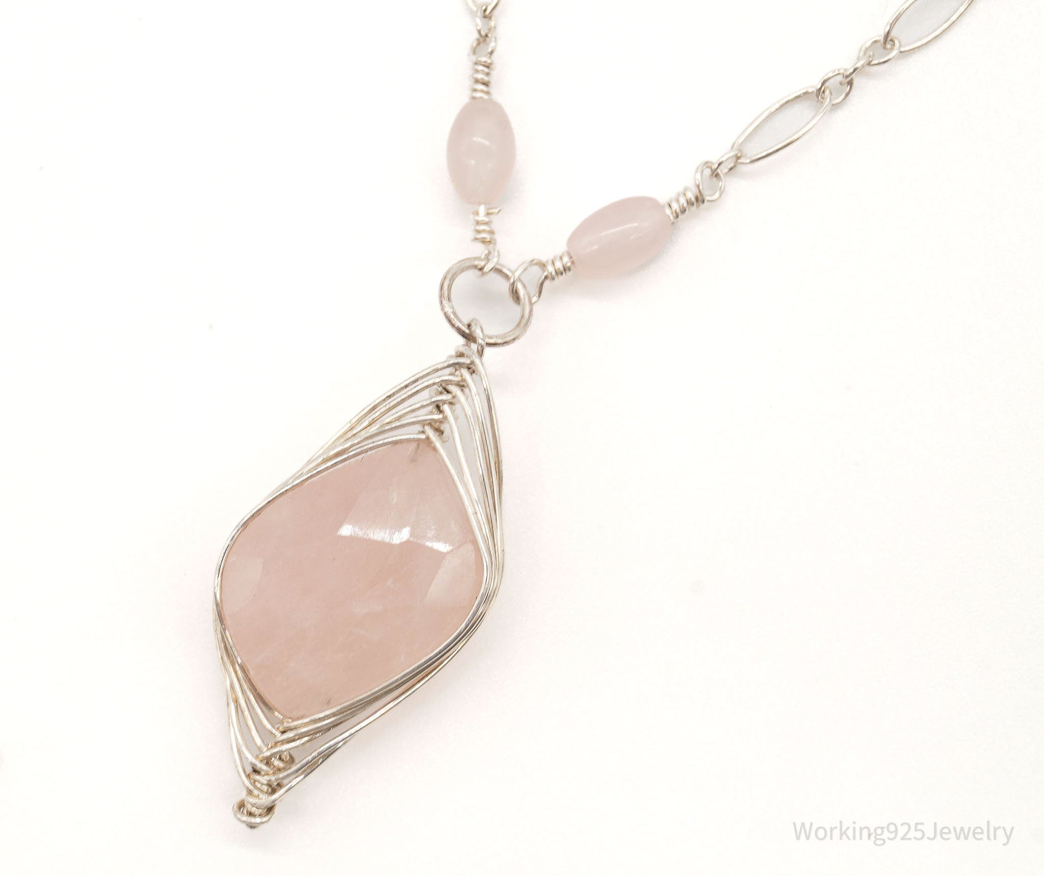 Vintage Large Rose Quartz Filigree Silver Necklace | Jewelry > Necklaces > Pendants | Wiccan Center