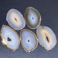 Drilled Hole Natural Gray Brown Agate Slice (2mm Hole)(Gold Plated Edges) Wholesale | Craft Supplies & Tools > Raw Materials > Stones & Rocks > Minerals | Wiccan Center