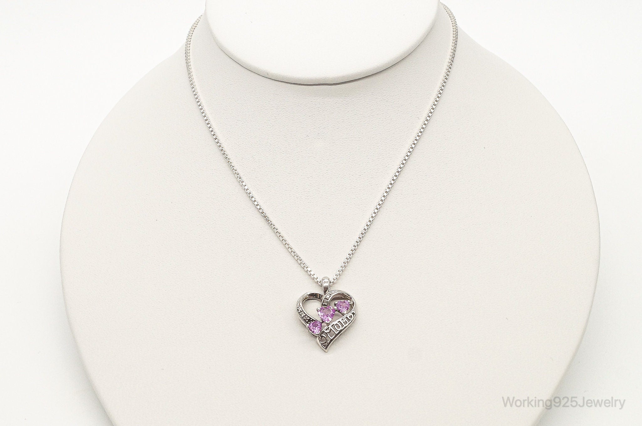 Vintage Pink Topaz Two Diamond Heart Mom Sterling Silver Necklace | Jewelry > Necklaces > Pendants | Wiccan Center