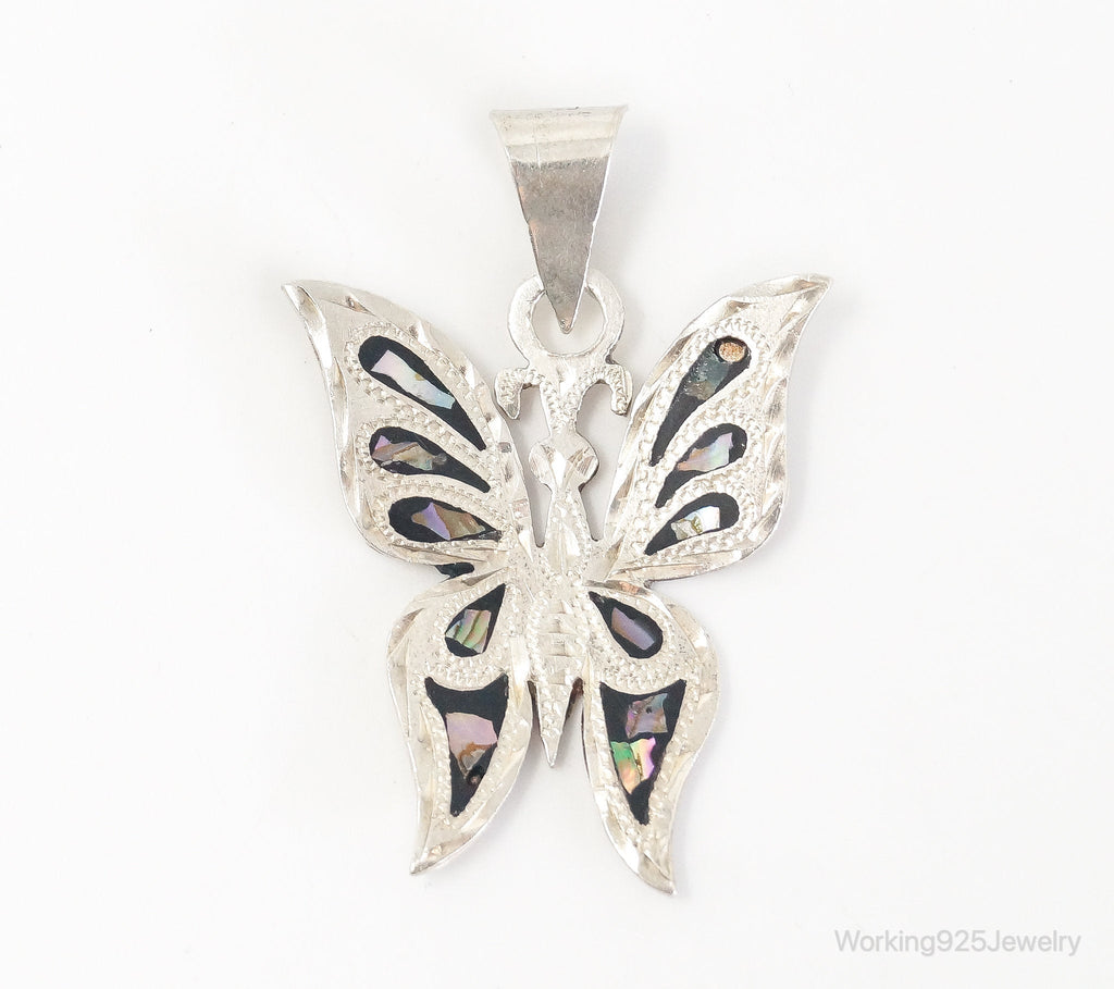 Large Vintage Mexico CC80 Abalone Etched Butterfly Sterling Silver Pendant | Jewelry > Necklaces > Pendants | Wiccan Center