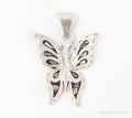 Large Vintage Mexico CC80 Abalone Etched Butterfly Sterling Silver Pendant | Jewelry > Necklaces > Pendants | Wiccan Center
