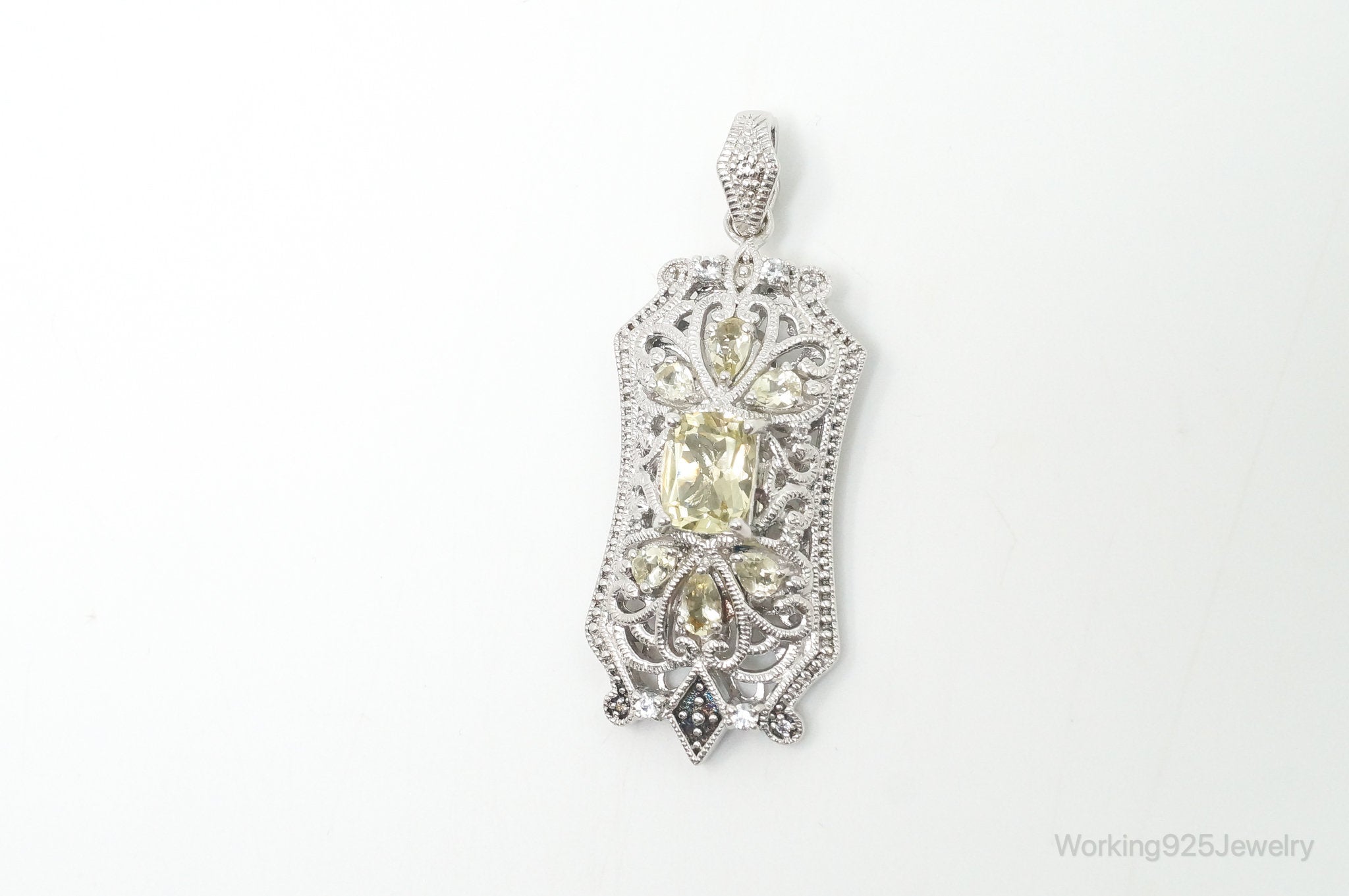 Vintage Art Deco Cubic Zirconia Peridot Sterling Silver Necklace Pendant | Jewelry > Necklaces > Pendants | Wiccan Center