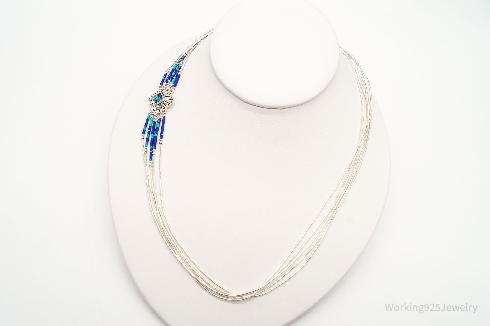 Vintage Native American Azurite Bead Concho Sterling Silver Chain Necklace | Jewelry > Necklaces | Wiccan Center