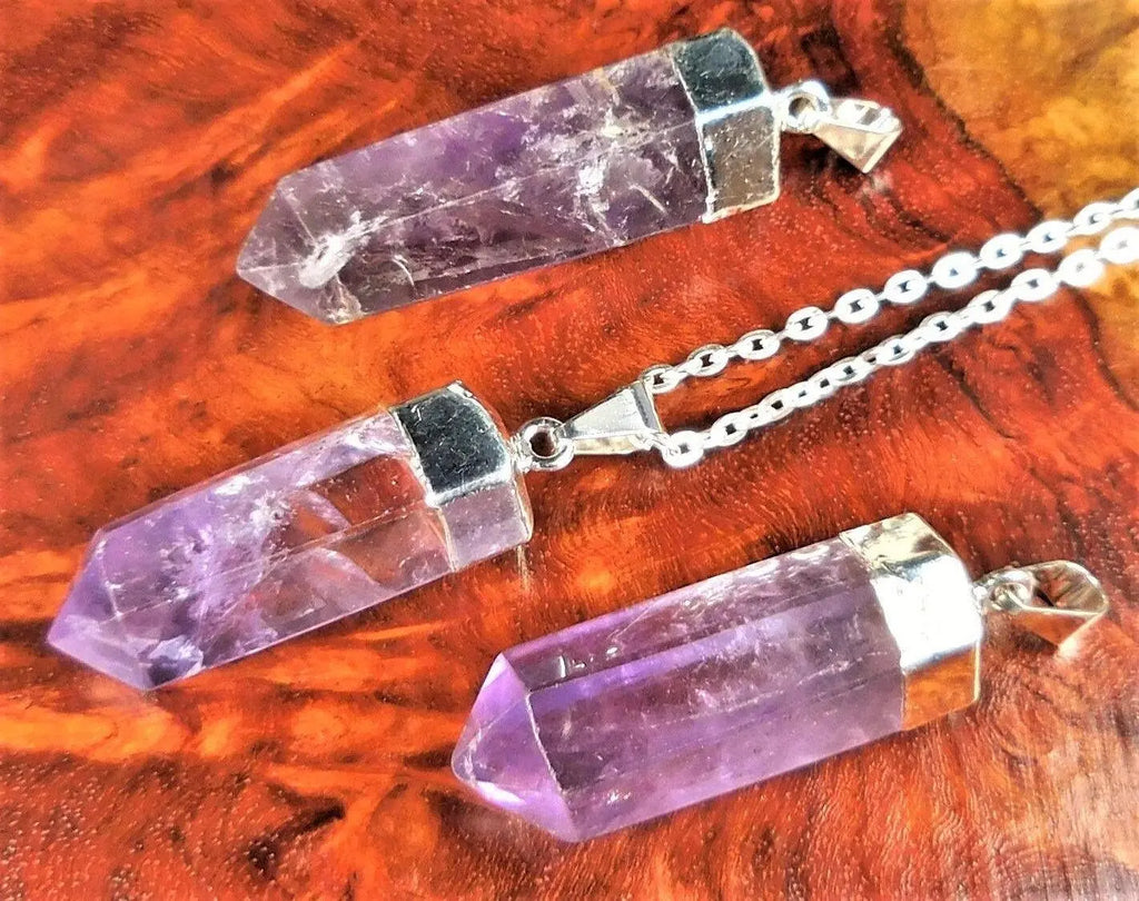 Amethyst Crystal Point Pendant (Silver Plated) Faceted Gemstone Jewelry Necklace Supply | Craft Supplies & Tools > Beads, Gems & Cabochons > Charms & Pendants > Pendants | Wiccan Center