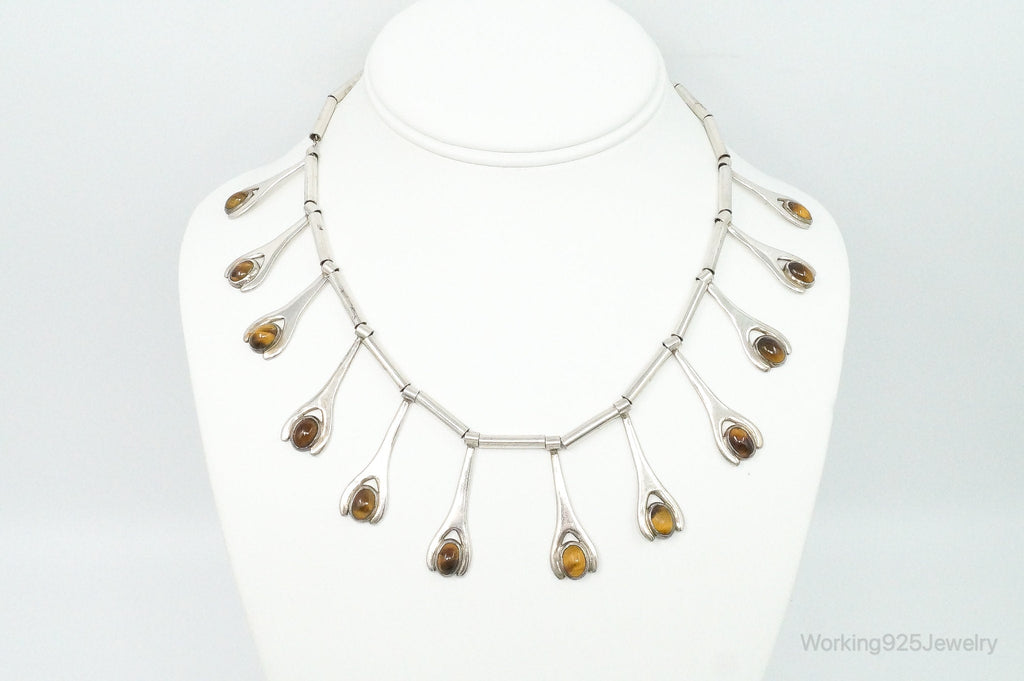 Vintage Taxco Mexico Designer VSA Tigers Eye Modernist Sterling Silver Necklace | Jewelry > Necklaces > Pendants | Wiccan Center