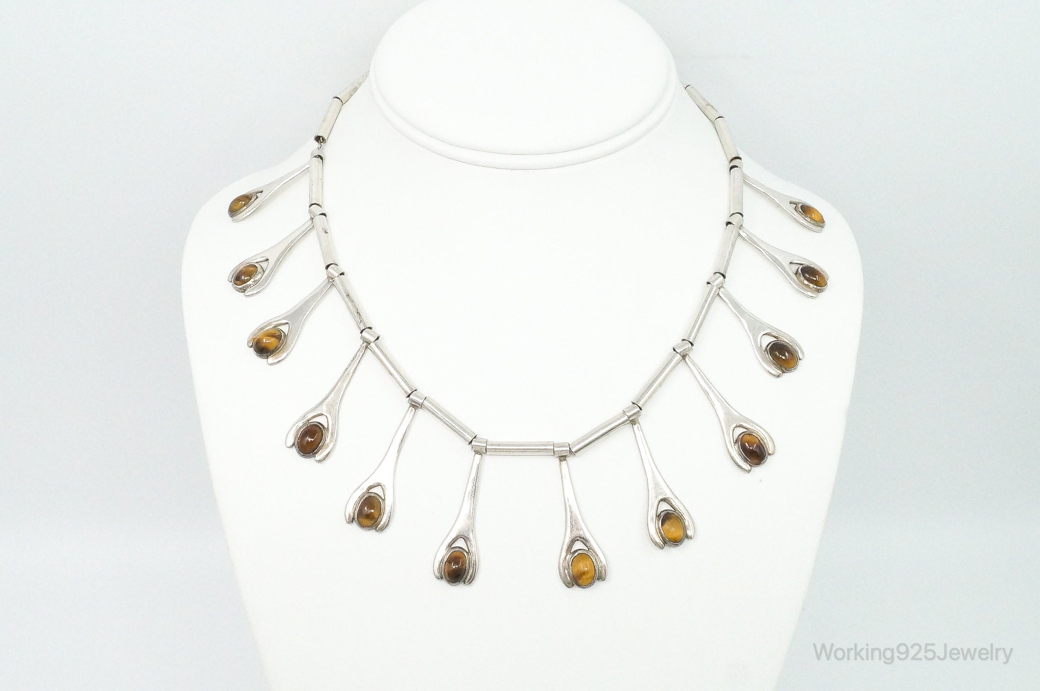 Vintage Taxco Mexico Designer VSA Tigers Eye Modernist Sterling Silver Necklace | Jewelry > Necklaces > Pendants | Wiccan Center