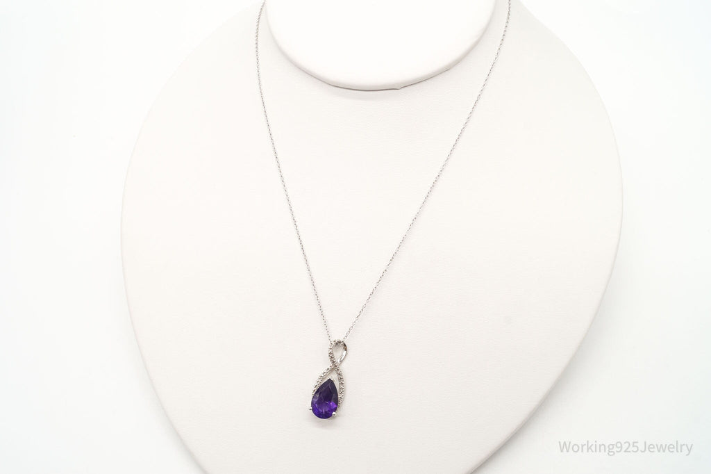 Vintage Designer Amethyst 4 Diamond Sterling Silver Necklace | Jewelry > Necklaces > Pendants | Wiccan Center