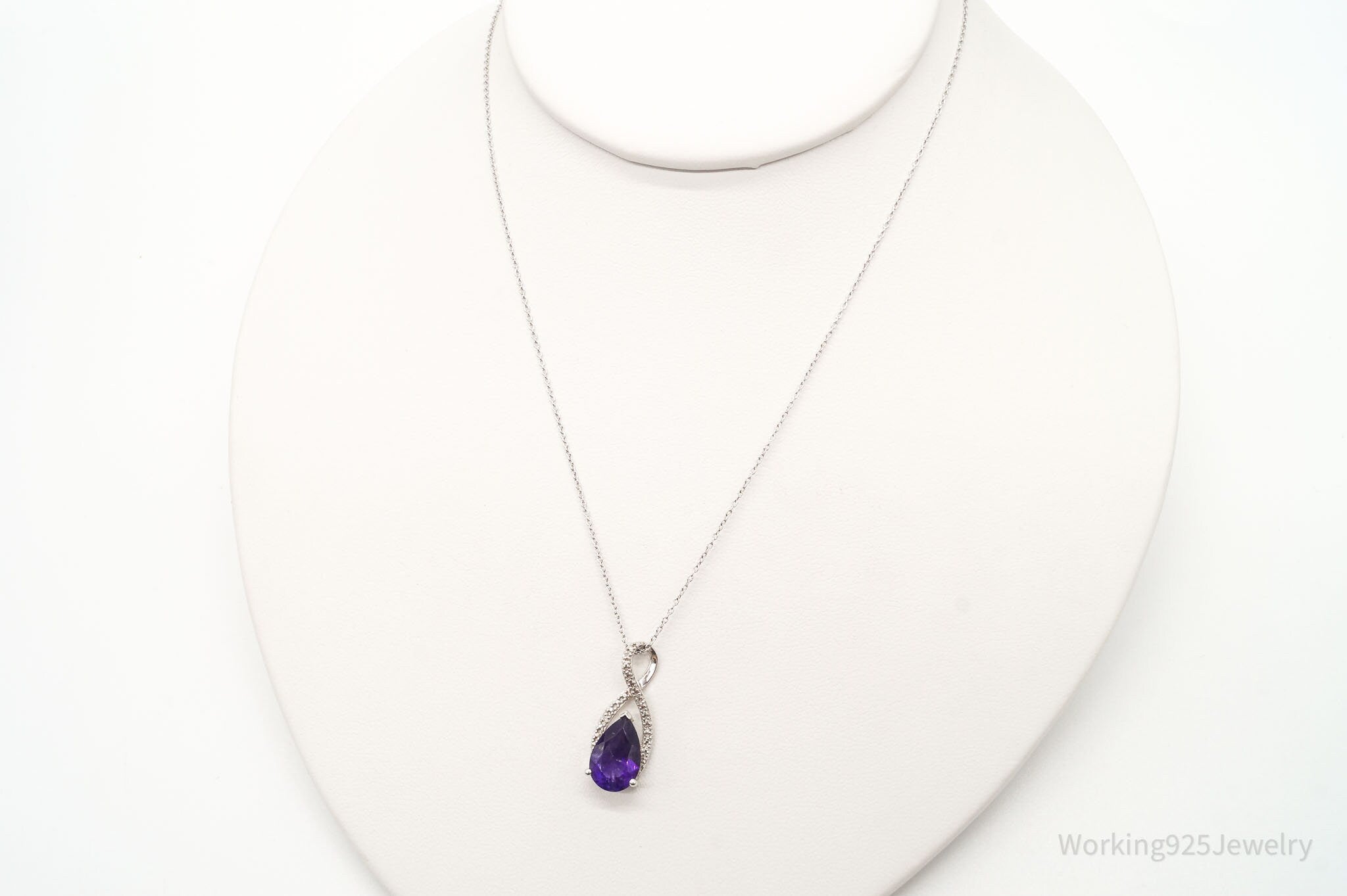 Vintage Designer Amethyst 4 Diamond Sterling Silver Necklace | Jewelry > Necklaces > Pendants | Wiccan Center