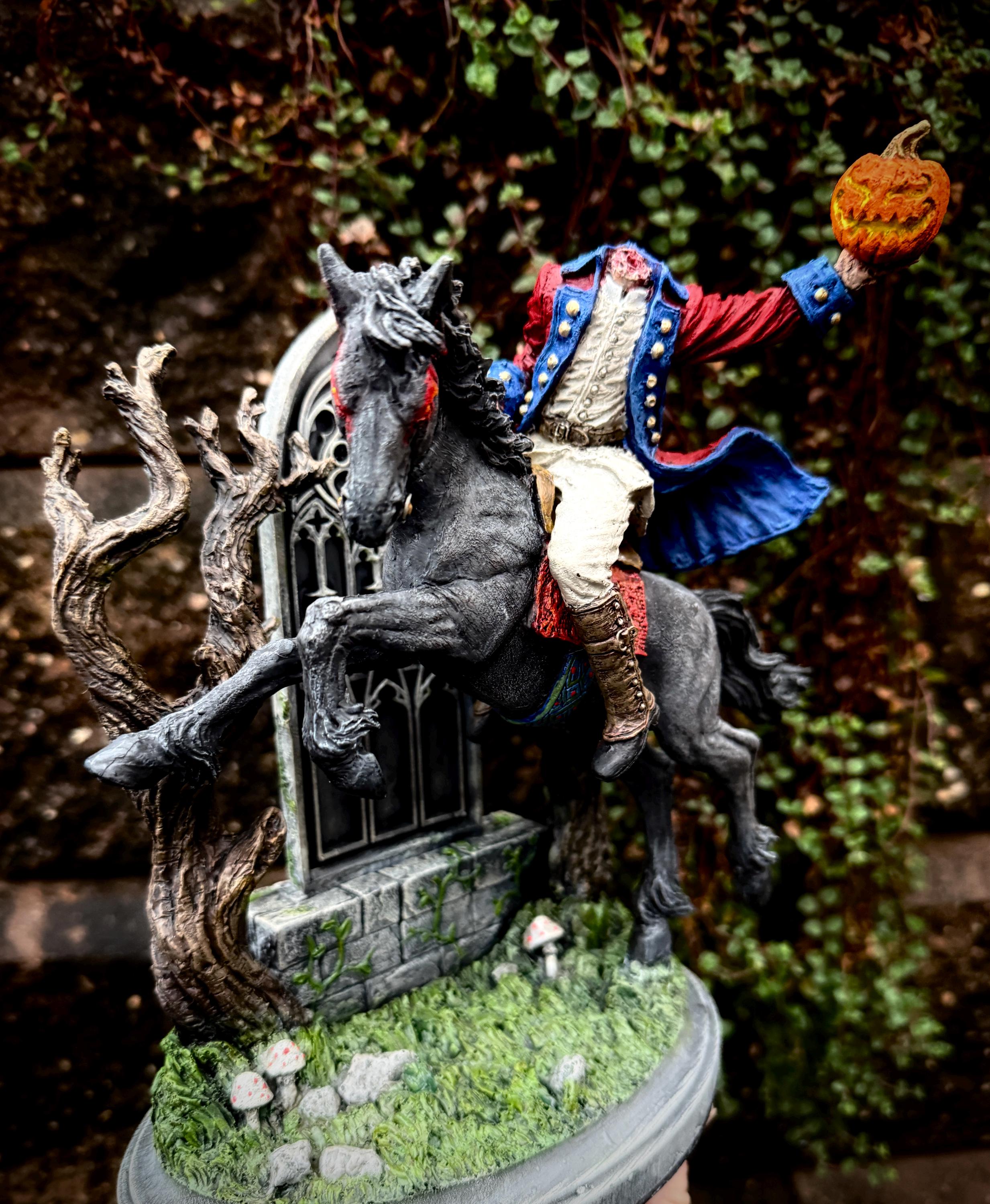 Headless Horseman Riding Statue, Full Color Resin Sculpture | Gothic Legend of Sleepy Hollow Figurine | Dark Folklore Art for Spooky Decor