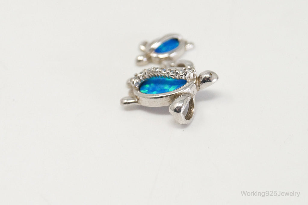 Vintage Blue Fire Opal Cubic Zirconia Sea Turtles Sterling Silver Pendant | Jewelry > Necklaces > Pendants | Wiccan Center