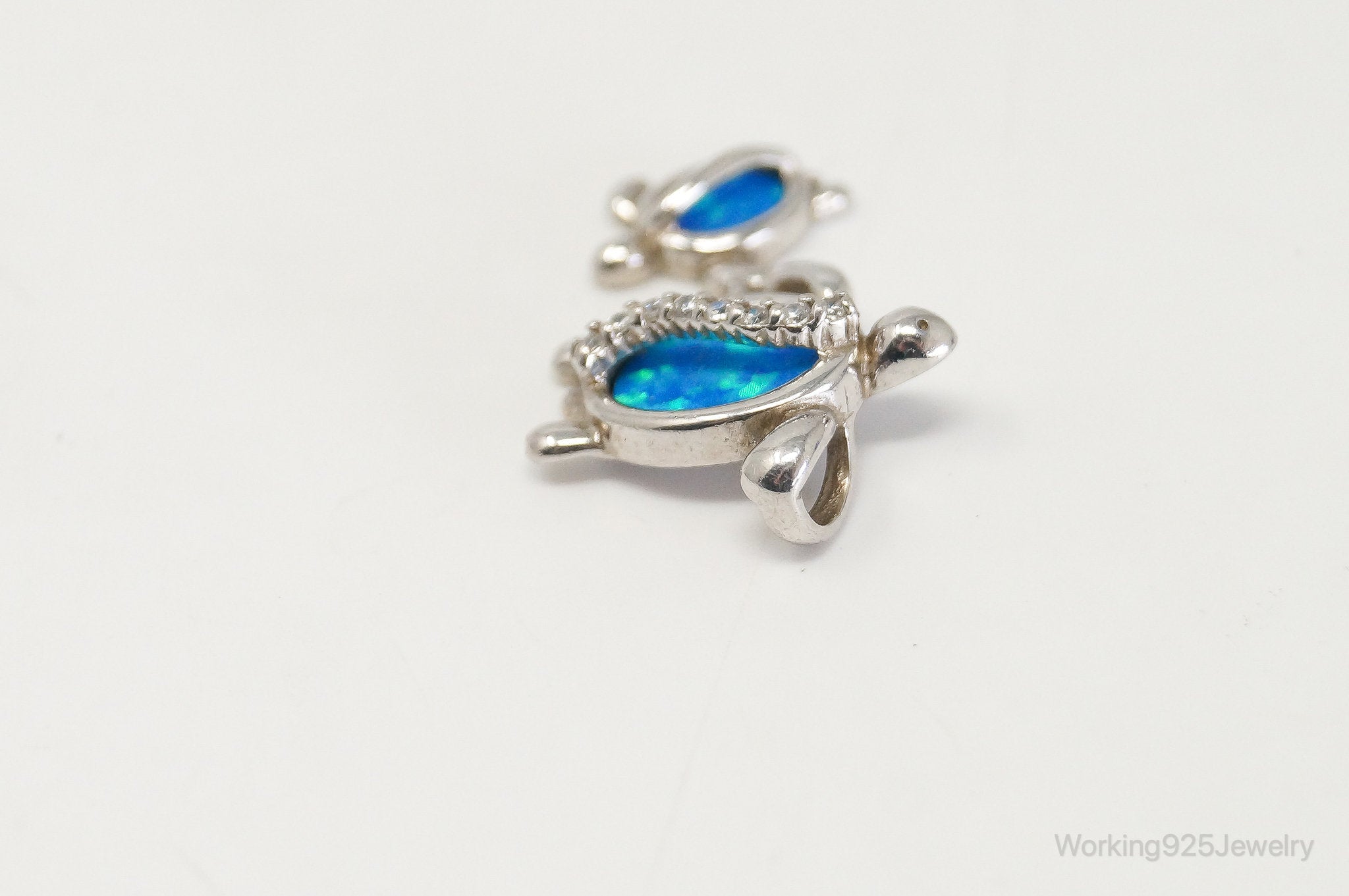 Vintage Blue Fire Opal Cubic Zirconia Sea Turtles Sterling Silver Pendant | Jewelry > Necklaces > Pendants | Wiccan Center