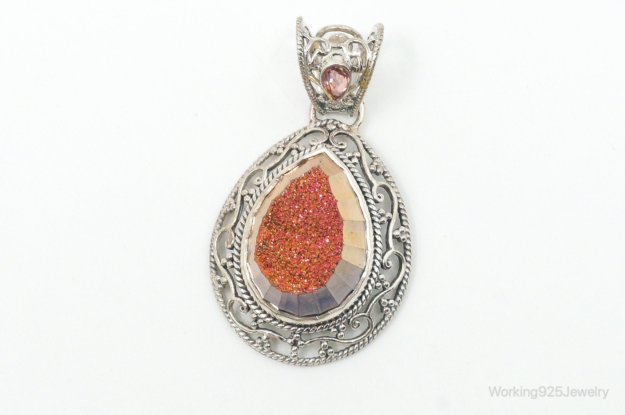 SAJEN Large Druzy Quartz Mystic Topaz Sterling Silver Necklace Pendant | Jewelry > Necklaces > Pendants | Wiccan Center