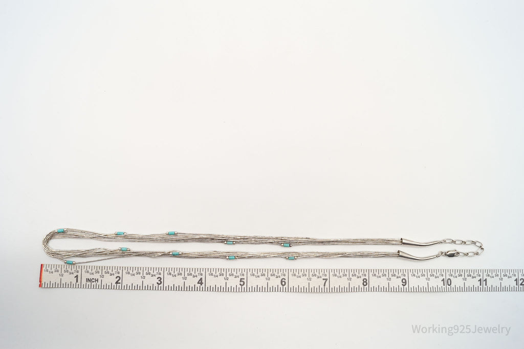 Vintage Native American Blue Turquoise Sterling Silver Bead Necklace 22" | Jewelry > Necklaces | Wiccan Center