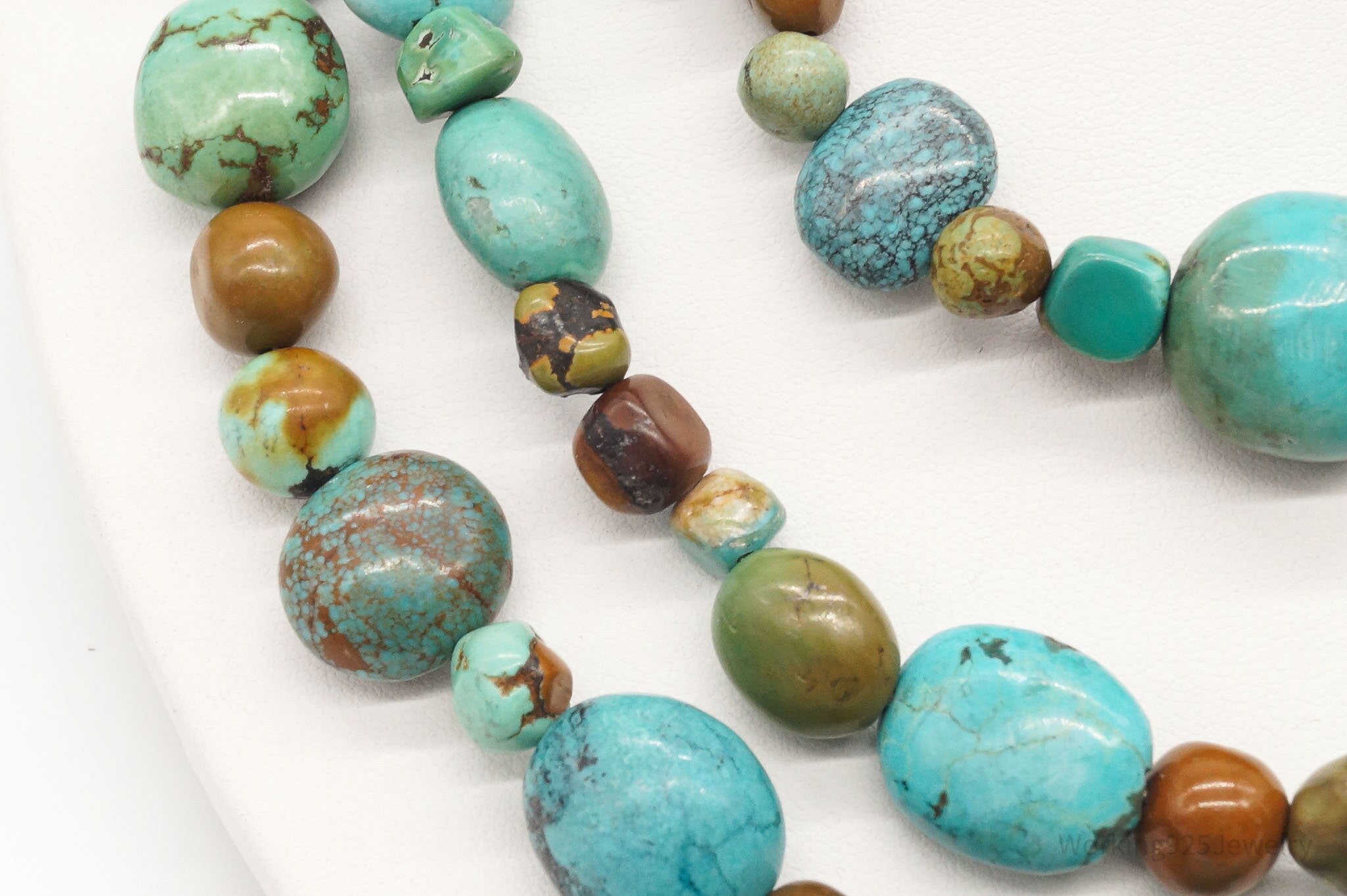Vintage Designer BJ Mixed Type Turquoise Bead Sterling Silver Necklace 20" | Jewelry > Necklaces | Wiccan Center