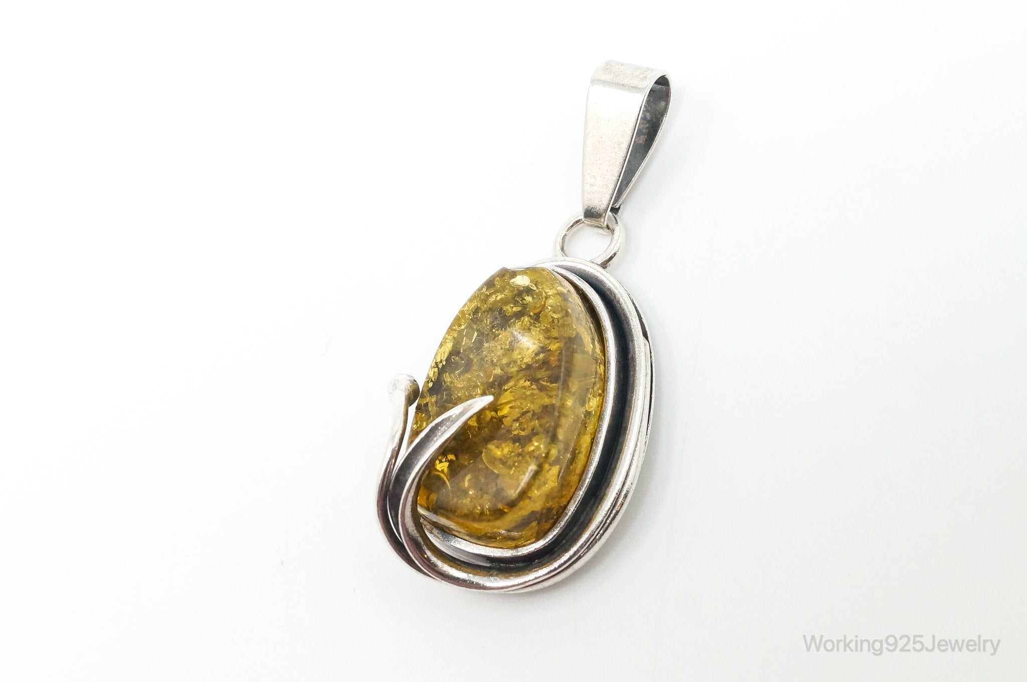 Vintage Honey Amber Modernist Sterling Silver Necklace Pendant | Jewelry > Necklaces > Pendants | Wiccan Center