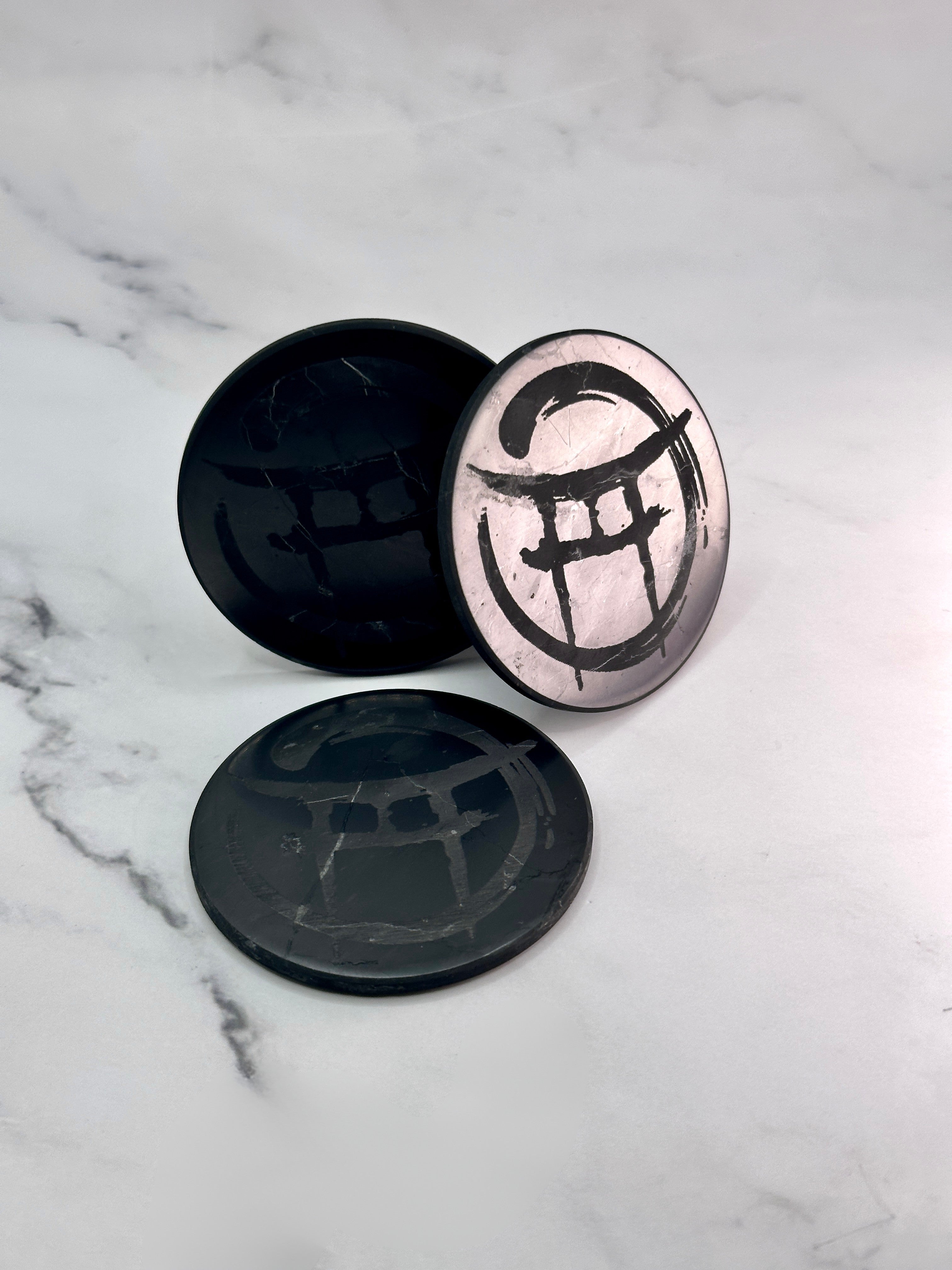 BEYOND MYSTIC SPECIAL EDITION SHUNGITE ROUND PHONE PLATES! - EMF Protection - Hand Cut Genuine Natural Shungite Phone Plate High Quality Black Lustrous Gemstone from Russia